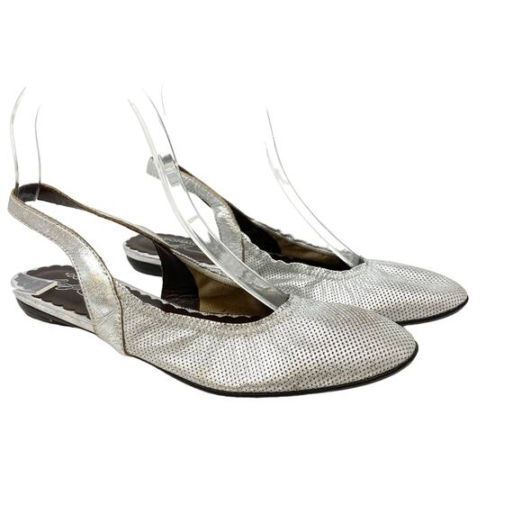 New No Box Donald J Pliner Hedy Silver Metallic Leather Ballet Sling Back Flats - Picture 1 of 11